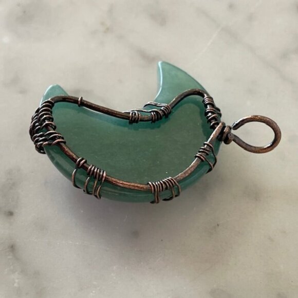 Tree of Life Moon Pendant Copper Wire Wrapped Green - Picture 9 of 12